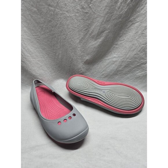 CROCS Women's Tone Skylar 7US Gray/Pink  Rubber Slip On Slingback Mary Jane Flat - Picture 3 of 12
